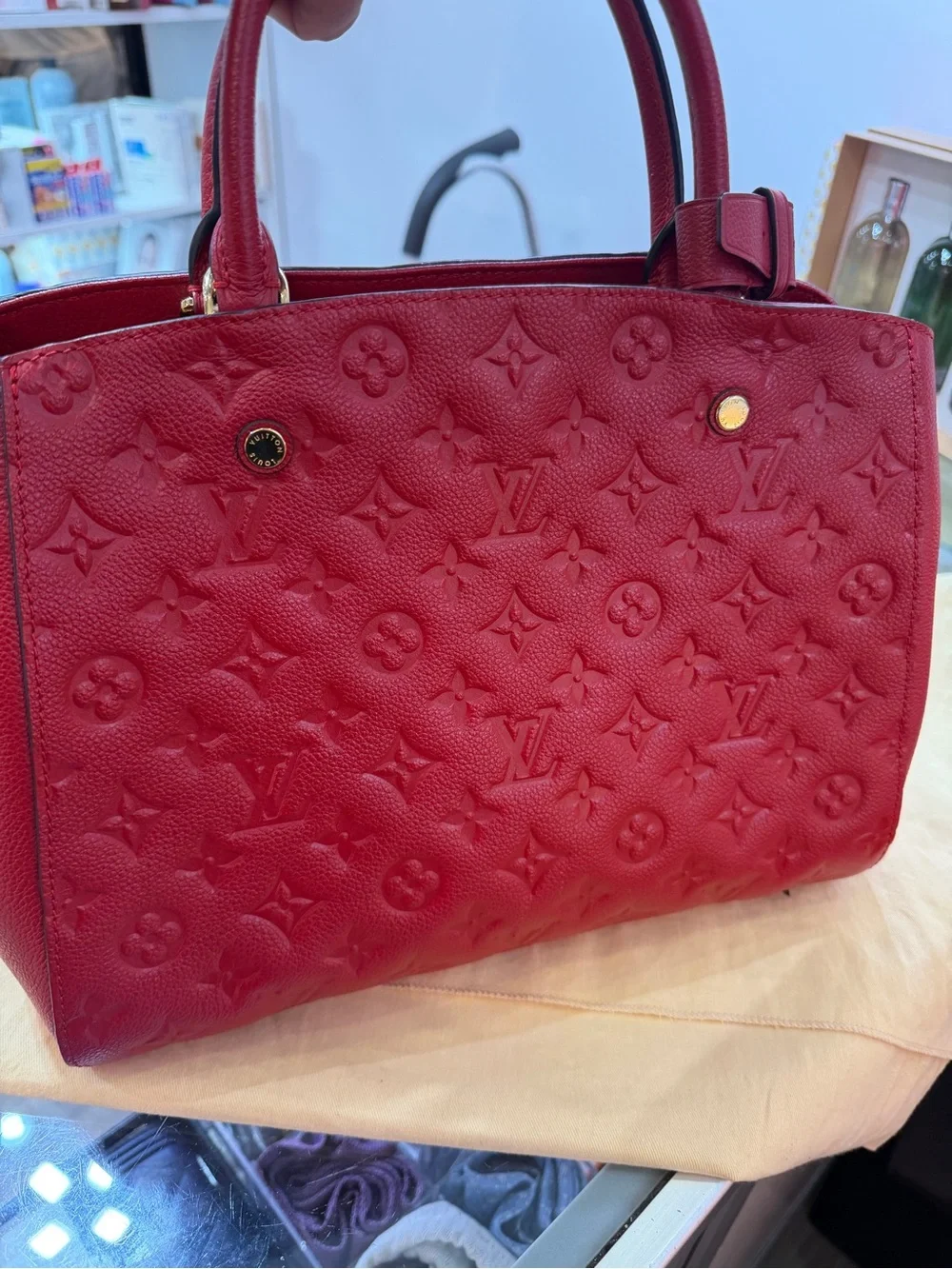 Louis Vuitton Red Embossed Monogram Satchel